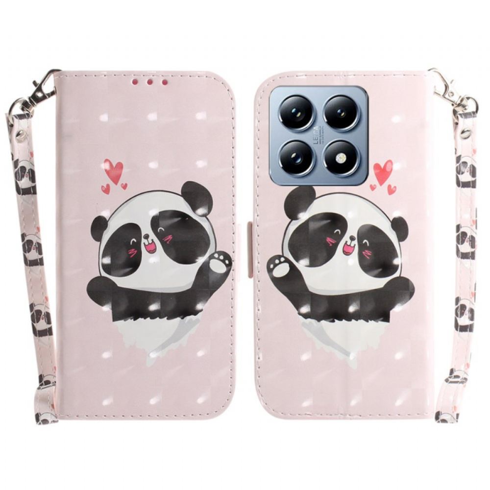 Kožený Kryt Na Xiaomi 14t Pro Panda Love S Popruhem