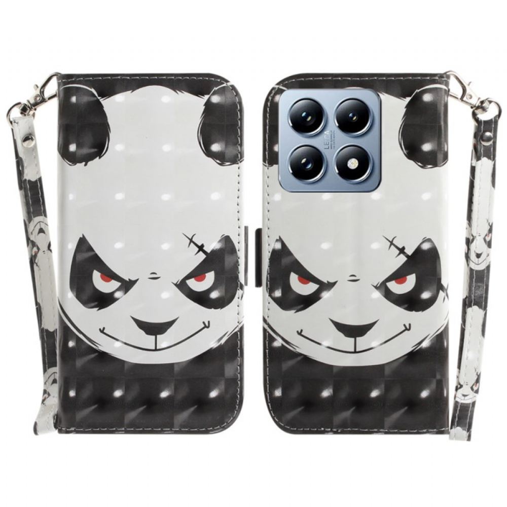 Kožený Kryt Xiaomi 14t Pro Rozzlobená Panda S Popruhem