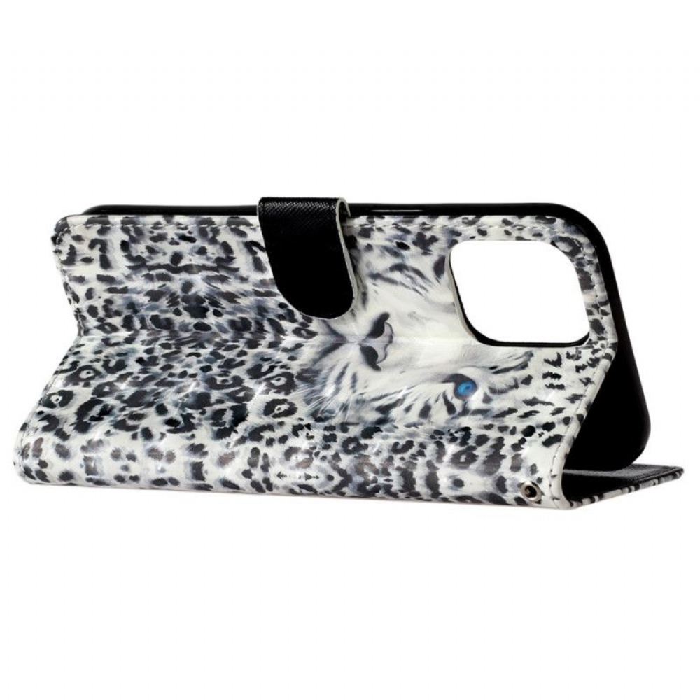 Kožené Pouzdro Na iPhone 15 Pro Max Na Lana 3d Leopard S Popruhem