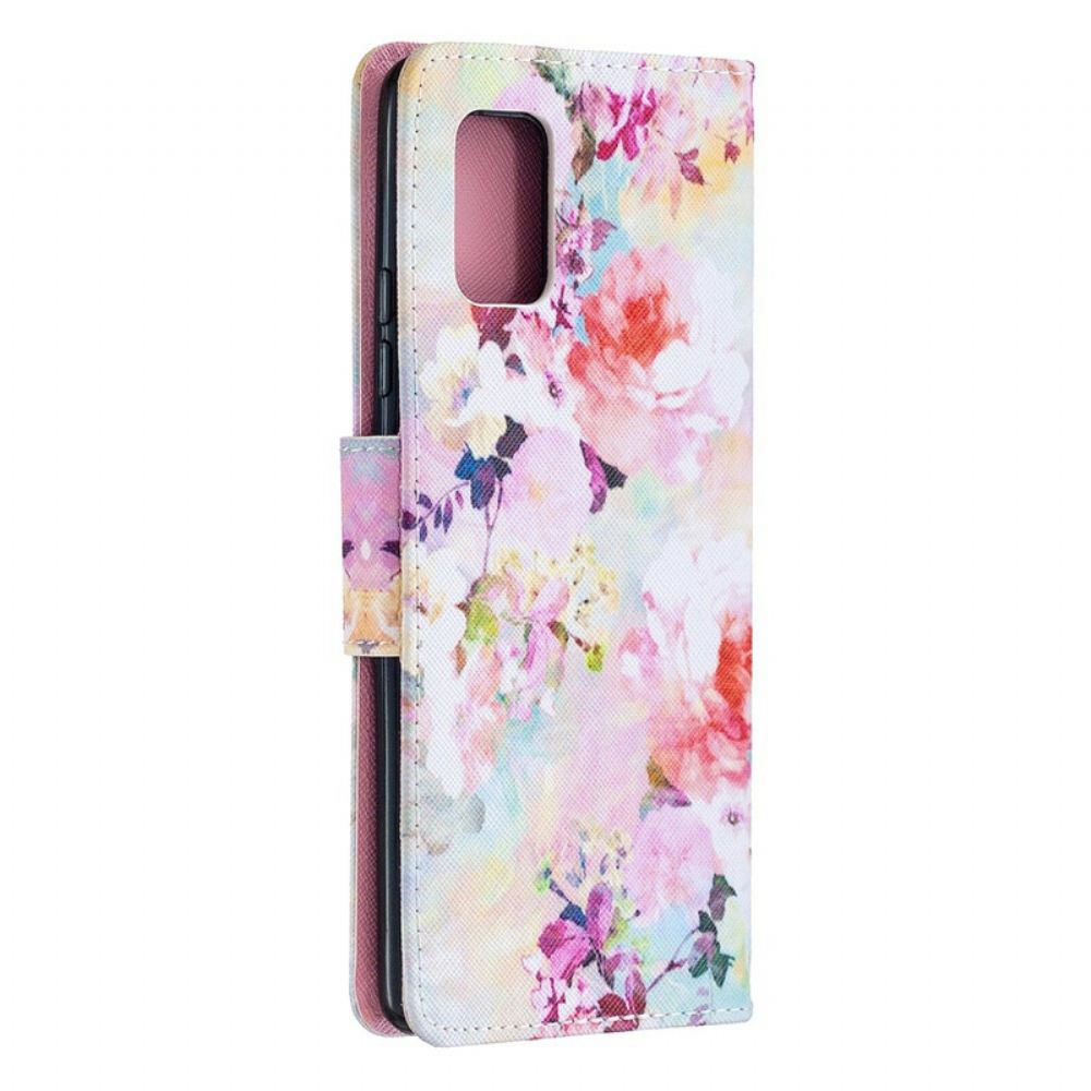 Flipové Pouzdro Na Samsung Galaxy A51 5G Na Lana Vintage Strappy Floralies