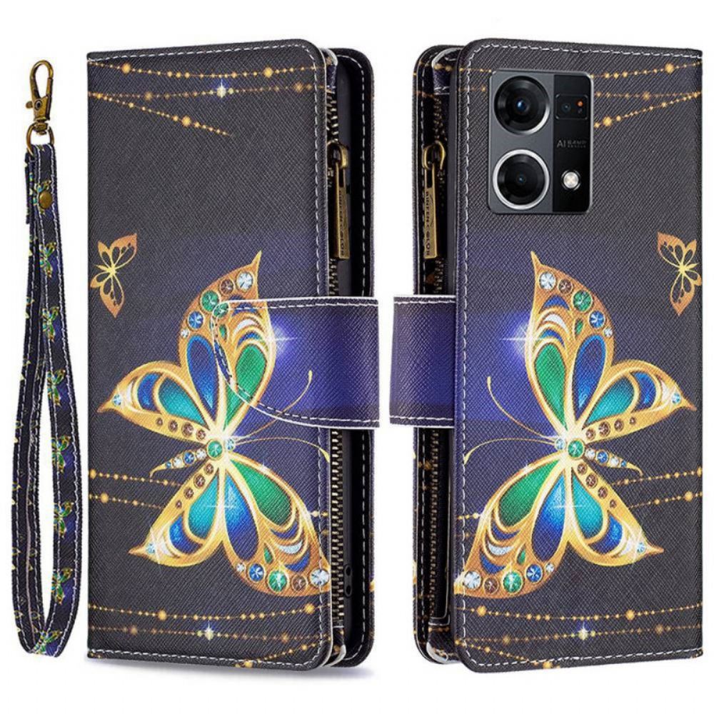 Flipové Pouzdro Na Oppo Reno 7 Kapsa Na Zip Royal Butterfly