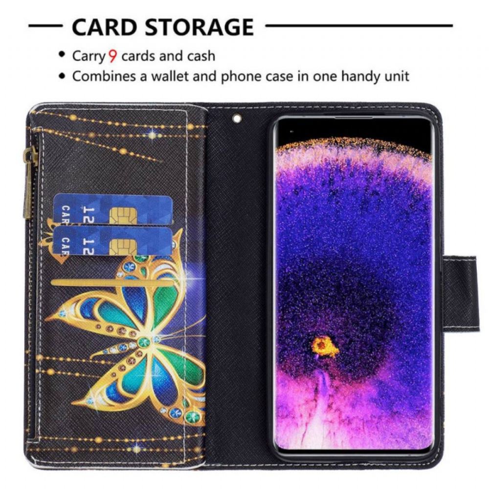 Flipové Pouzdro Na Oppo Reno 7 Kapsa Na Zip Royal Butterfly