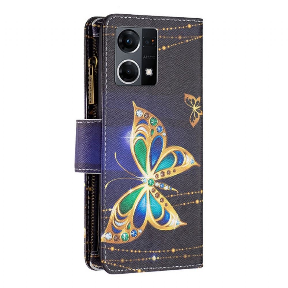 Flipové Pouzdro Na Oppo Reno 7 Kapsa Na Zip Royal Butterfly