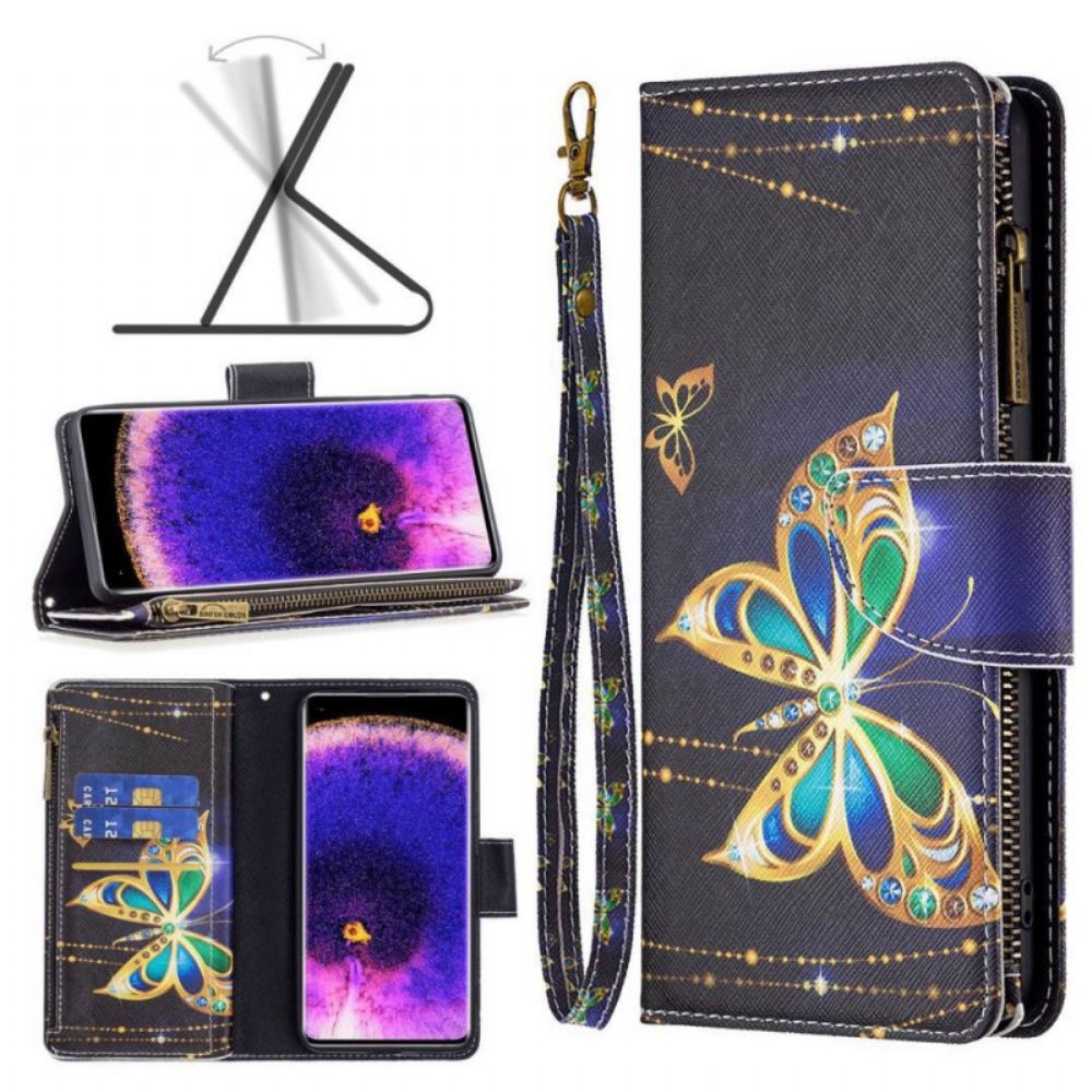 Flipové Pouzdro Na Oppo Reno 7 Kapsa Na Zip Royal Butterfly