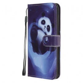 Flipové Pouzdro Na Google Pixel 4a Na Lana Vesmírná Panda S Lanyardem