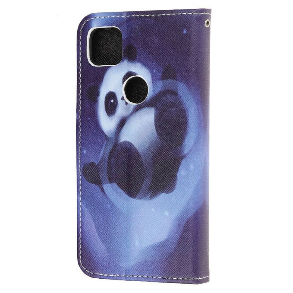 Flipové Pouzdro Na Google Pixel 4a Na Lana Vesmírná Panda S Lanyardem