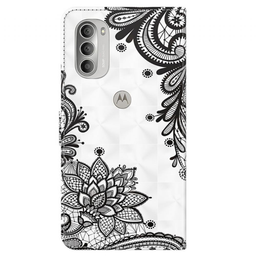 Kožené Pouzdro Na Moto G51 5G Elegantní Krajka