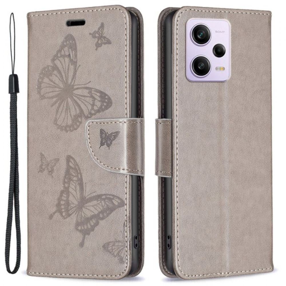 Flipové Pouzdro Na Xiaomi Redmi Note 12 Pro Na Lana Butterflies Printed Strappy