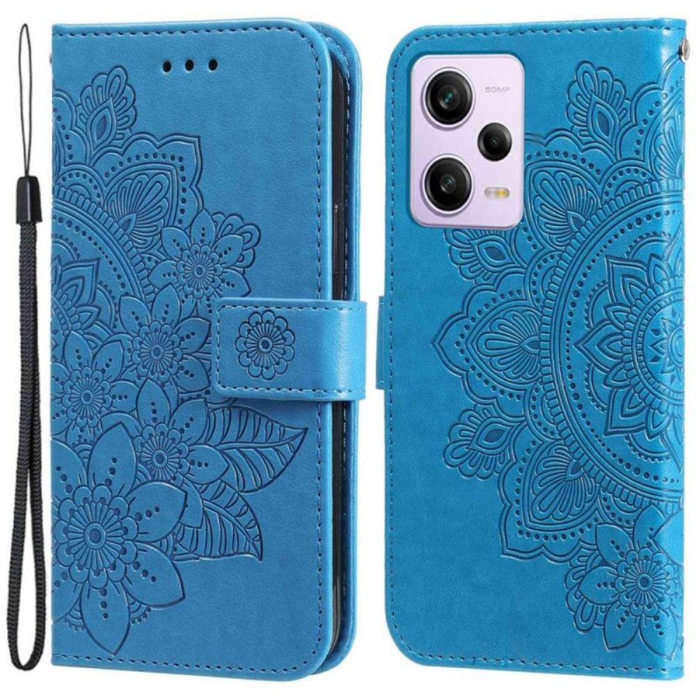 Flipové Pouzdro Na Xiaomi Redmi Note 12 Pro Na Lana Popruh Květina Mandala