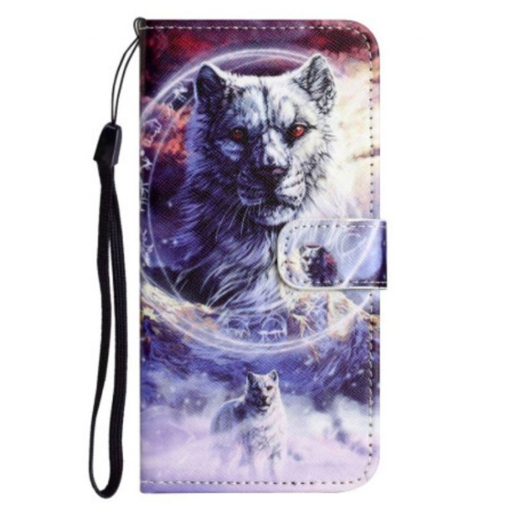 Flipové Pouzdro Na Samsung Galaxy S23 5G Na Lana Lanyard Wolf