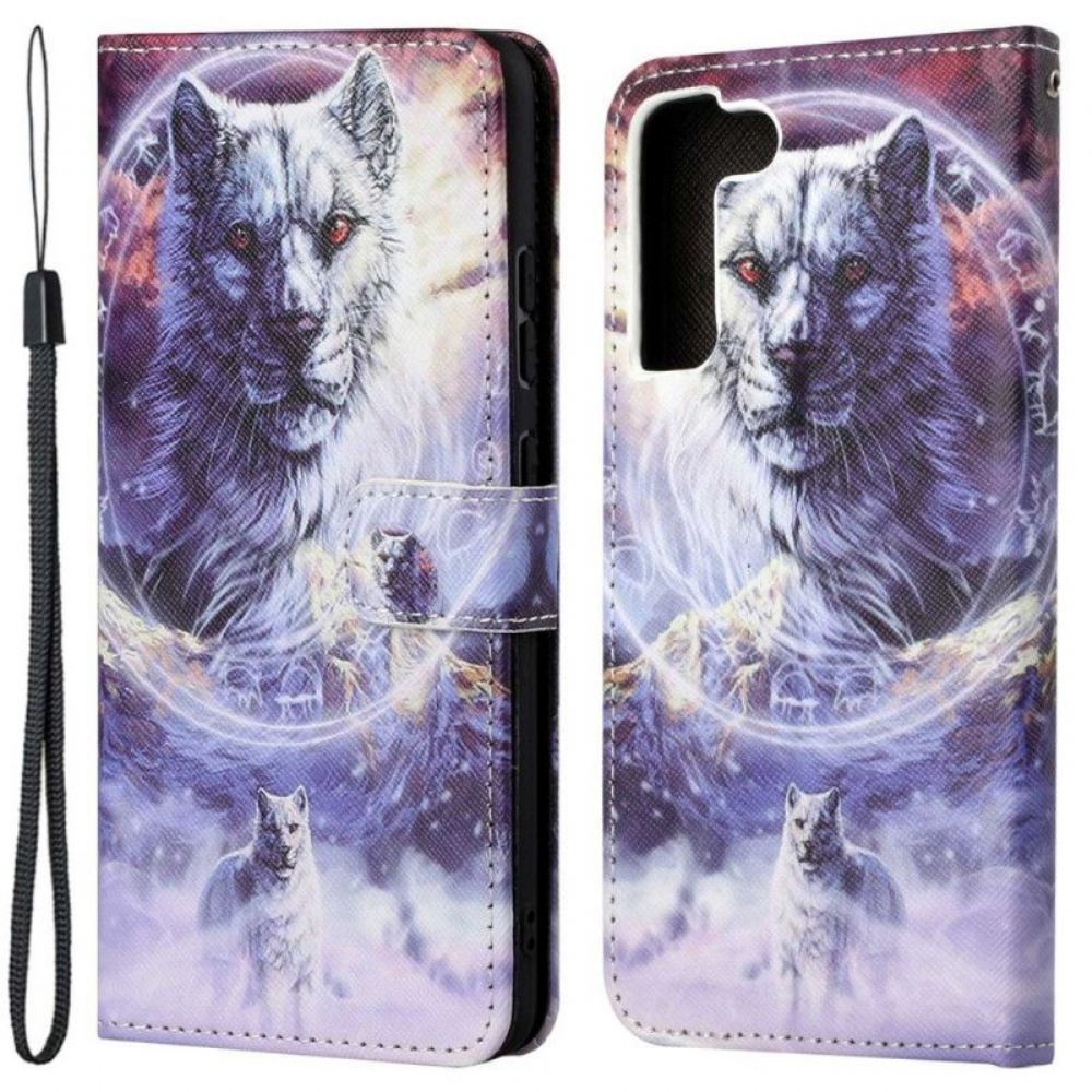 Flipové Pouzdro Na Samsung Galaxy S23 5G Na Lana Lanyard Wolf