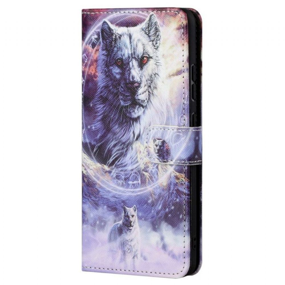 Flipové Pouzdro Na Samsung Galaxy S23 5G Na Lana Lanyard Wolf