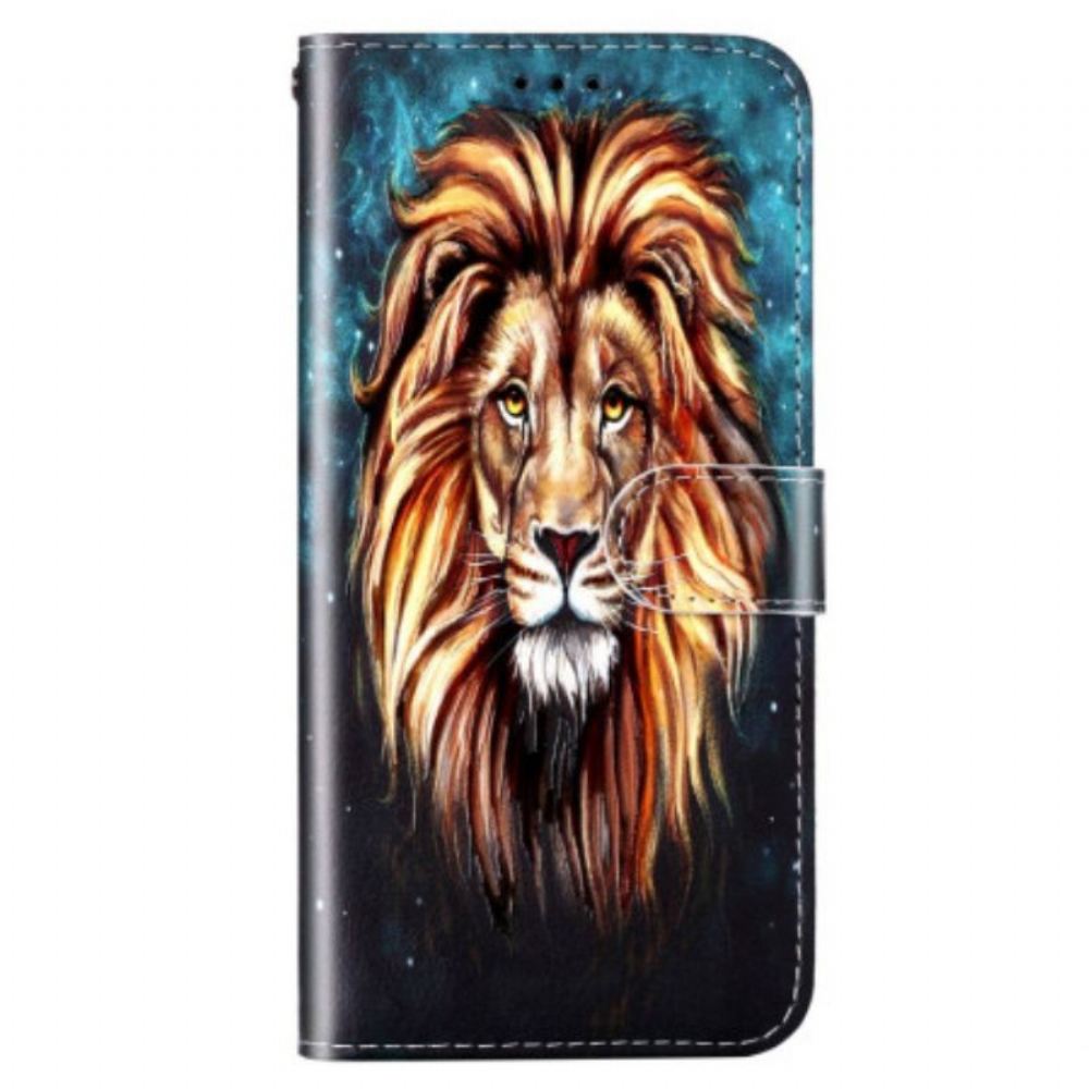 Kožené Pouzdro Na Samsung Galaxy S23 5G Na Lana Lanyard Lion