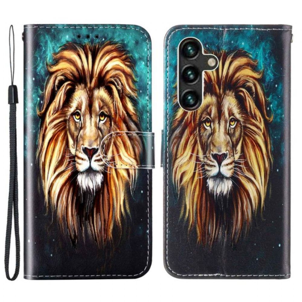 Kožené Pouzdro Na Samsung Galaxy S23 5G Na Lana Lanyard Lion