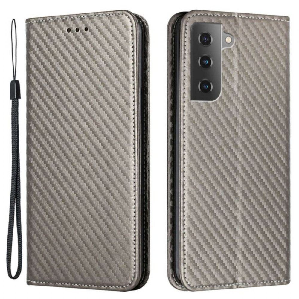 Kryty Na Mobil Na Samsung Galaxy S23 5G Na Lana Flipové Pouzdro Strappy Carbon Fiber Style