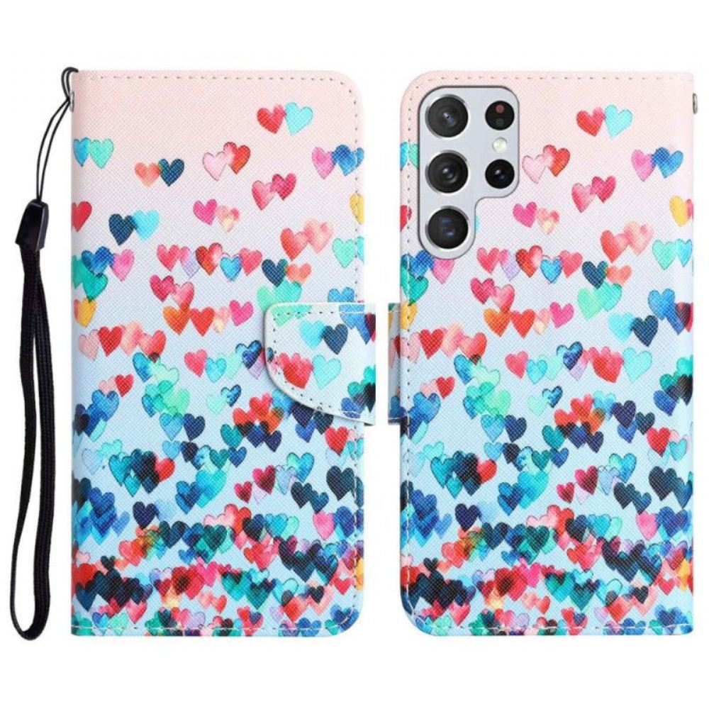 Flipové Pouzdro Na Samsung Galaxy S23 Ultra 5G Na Lana Pouze Strappy Hearts