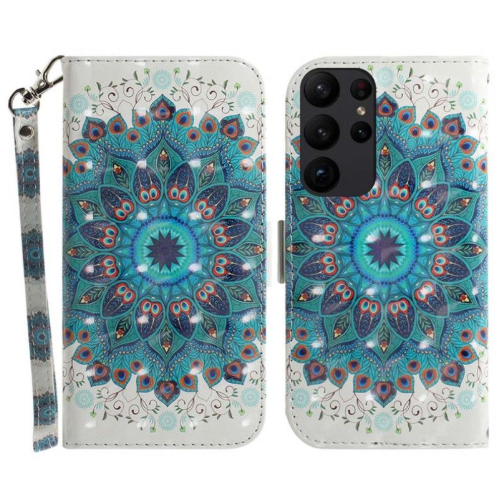 Flipové Pouzdro Na Samsung Galaxy S23 Ultra 5G Na Lana Strappy Mandala