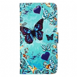 Kožené Pouzdro Na Samsung Galaxy S23 Ultra 5G Na Lana Tanga Butterflies