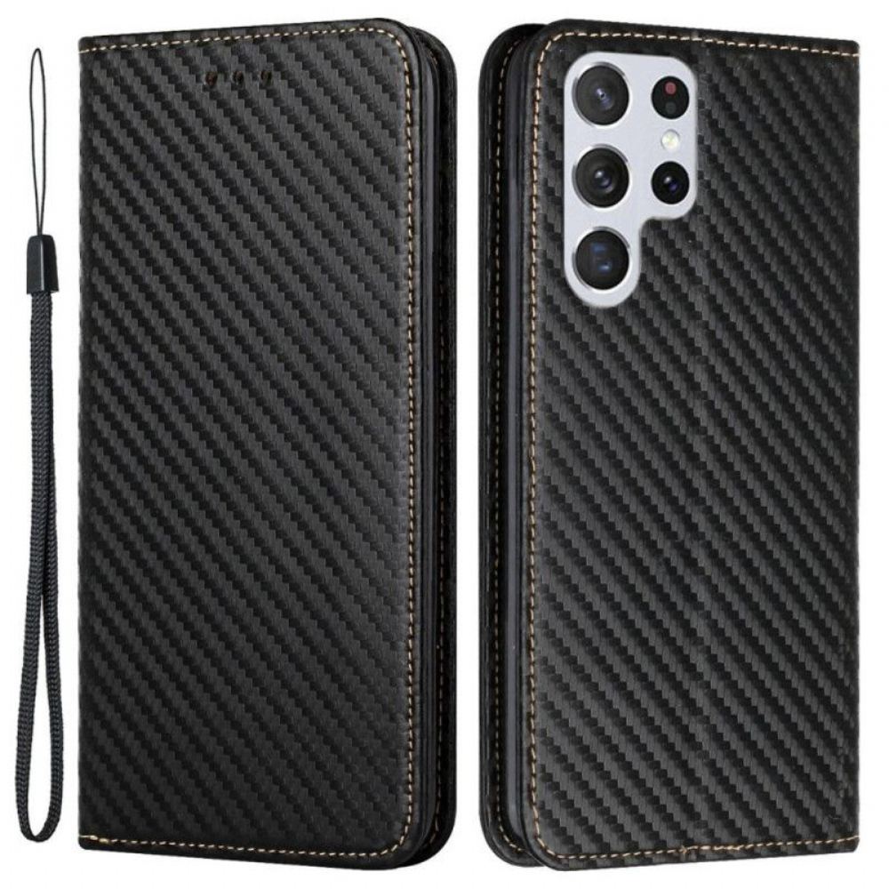 Kryty Na Mobil Na Samsung Galaxy S23 Ultra 5G Na Lana Flipové Pouzdro Strappy Carbon Fiber Style