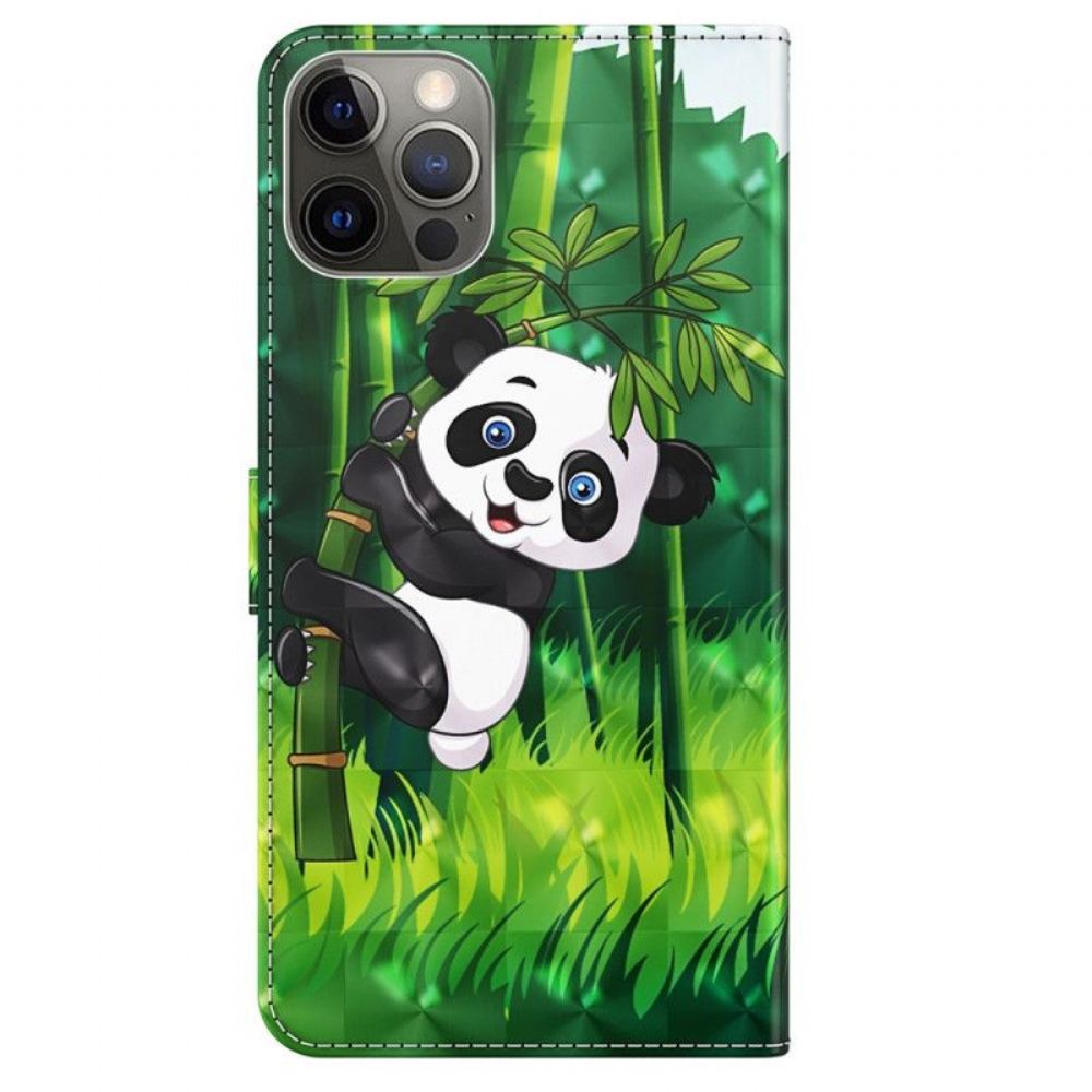 Flipové Pouzdro Na iPhone 15 Pro Na Lana 3d Bambusová Panda S Popruhem