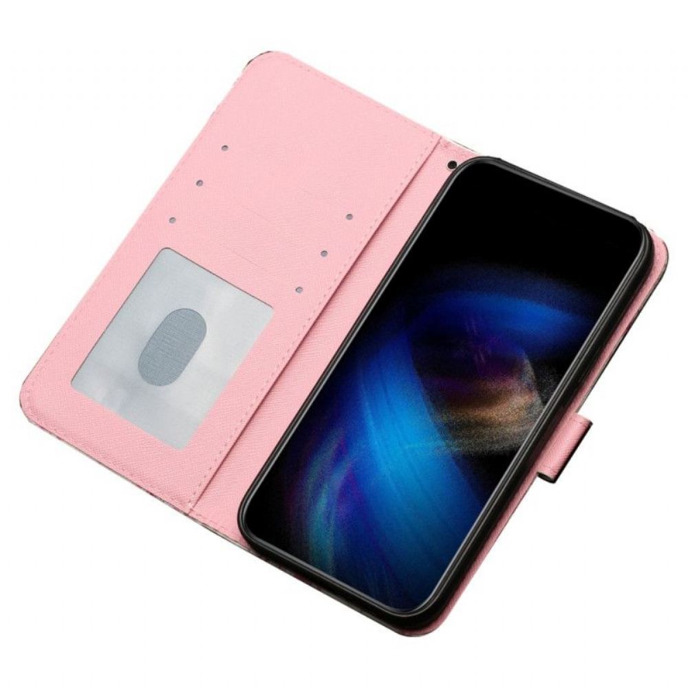 Flipové Pouzdro Na iPhone 15 Pro Na Lana 3d Květiny S Popruhem