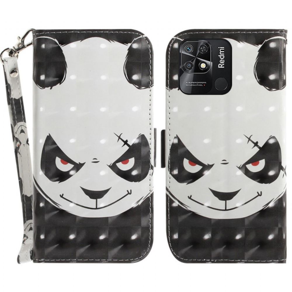 Flipové Pouzdro Na Xiaomi Redmi 10C Na Lana Rozzlobená Panda S Popruhem