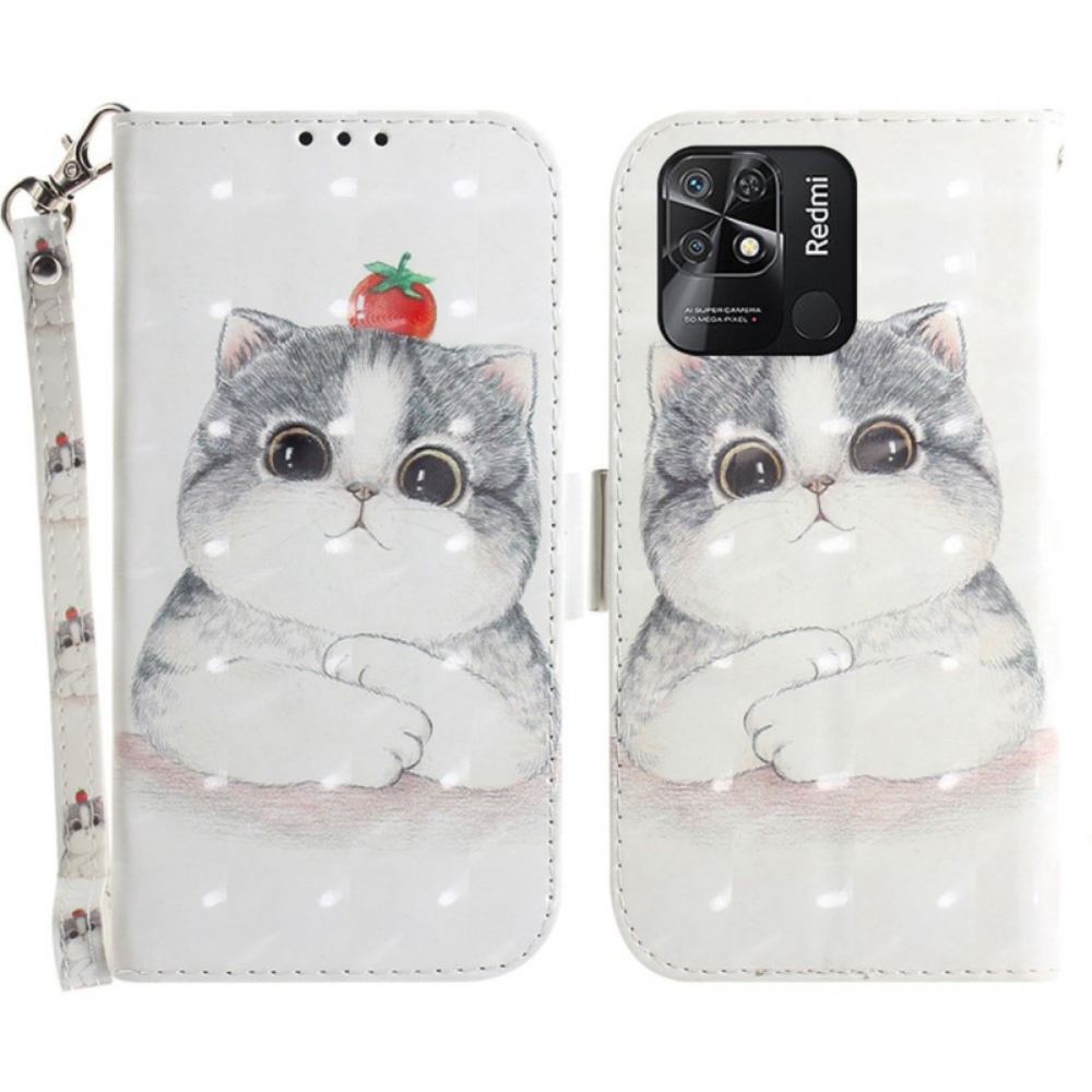 Flipové Pouzdro Na Xiaomi Redmi 10C Na Lana Šedá Strappy Cat