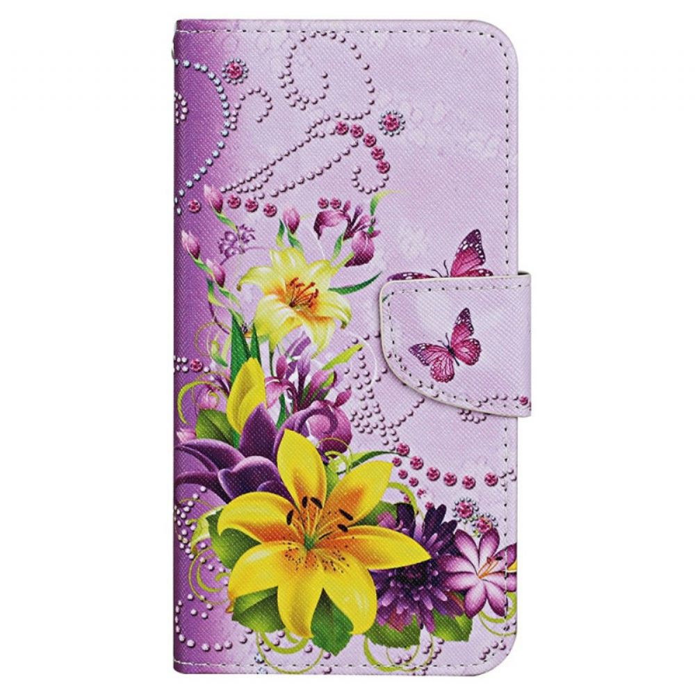 Kožené Pouzdro Na Xiaomi Redmi 10C Na Lana Floral Fantasy Strappy