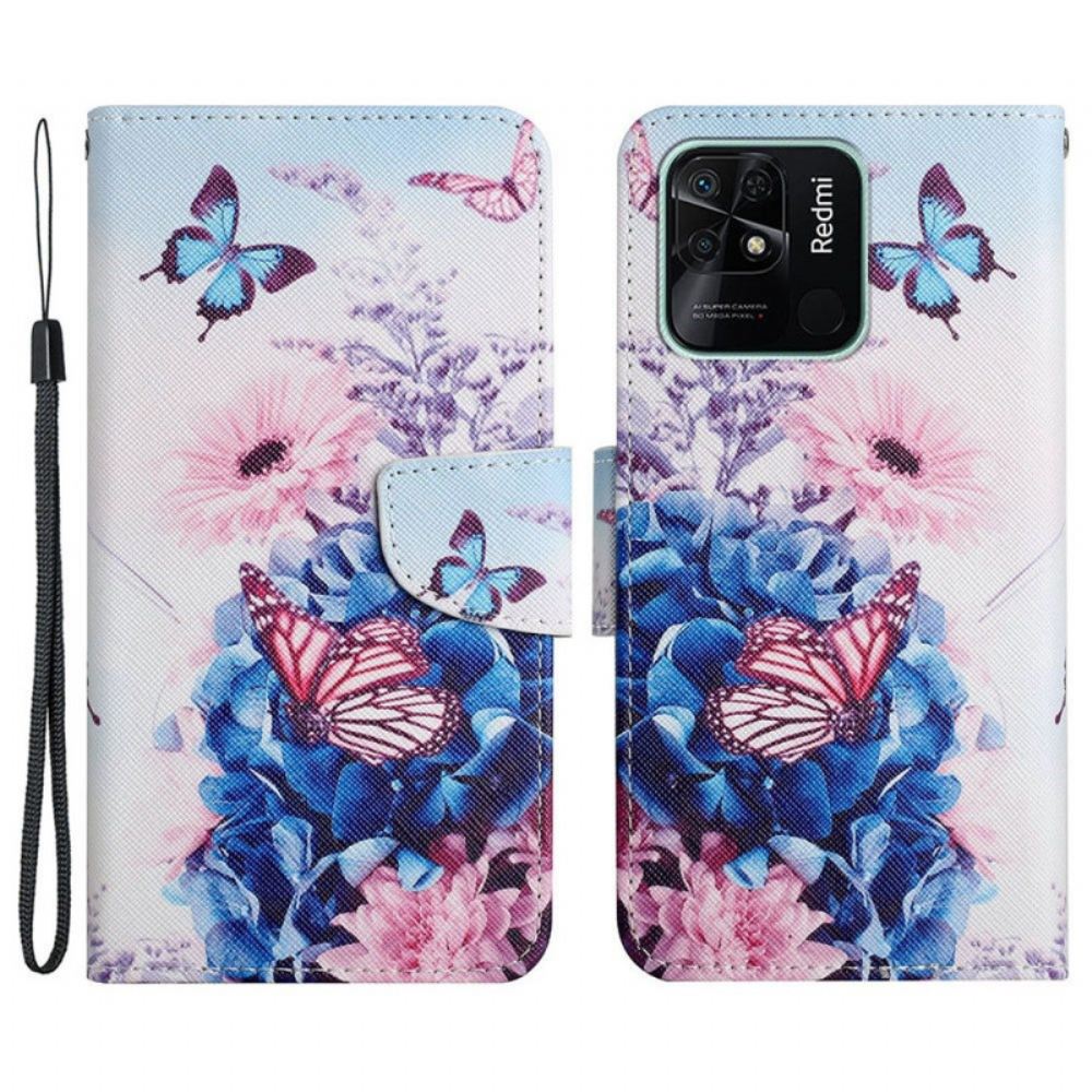 Kožené Pouzdro Na Xiaomi Redmi 10C Na Lana Floral Fantasy Strappy