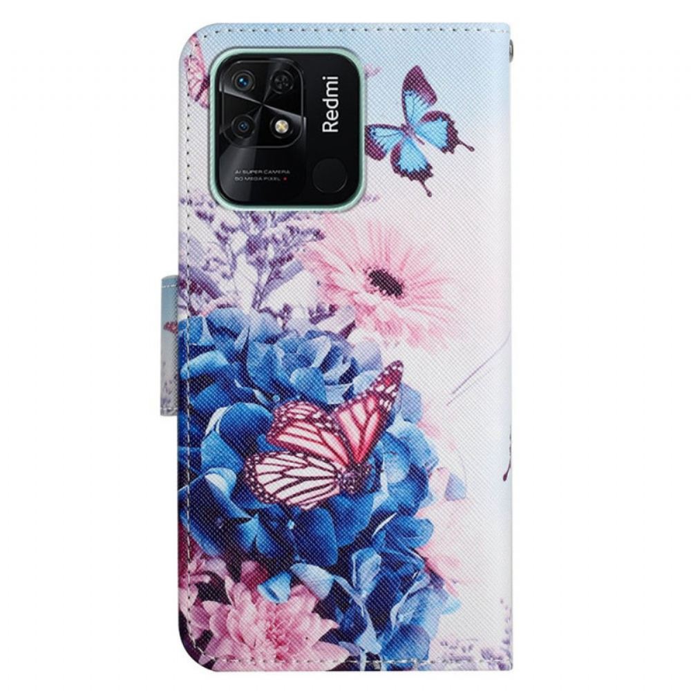 Kožené Pouzdro Na Xiaomi Redmi 10C Na Lana Floral Fantasy Strappy