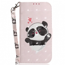 Kožené Pouzdro Na Xiaomi Redmi 10C Na Lana Malá Panda S Popruhem