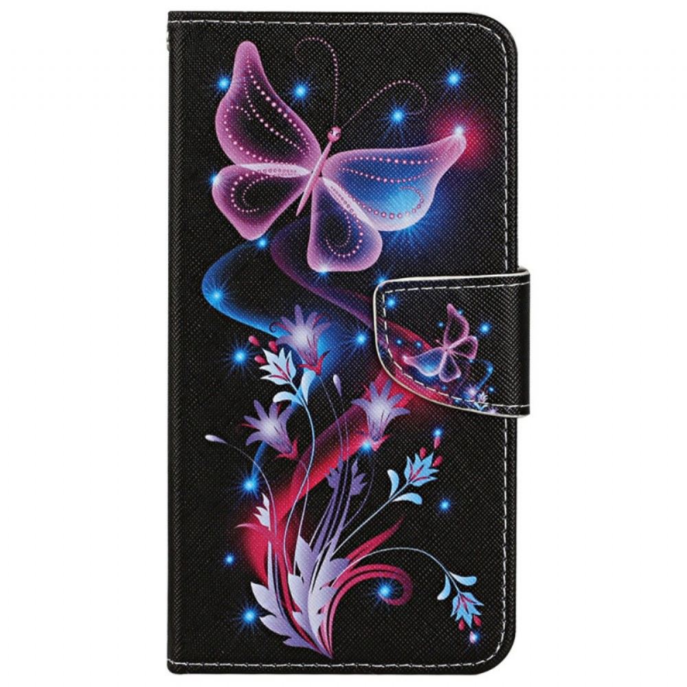 Kožené Pouzdro Na Xiaomi Redmi 10C Na Lana Strappy Butterfly Dance