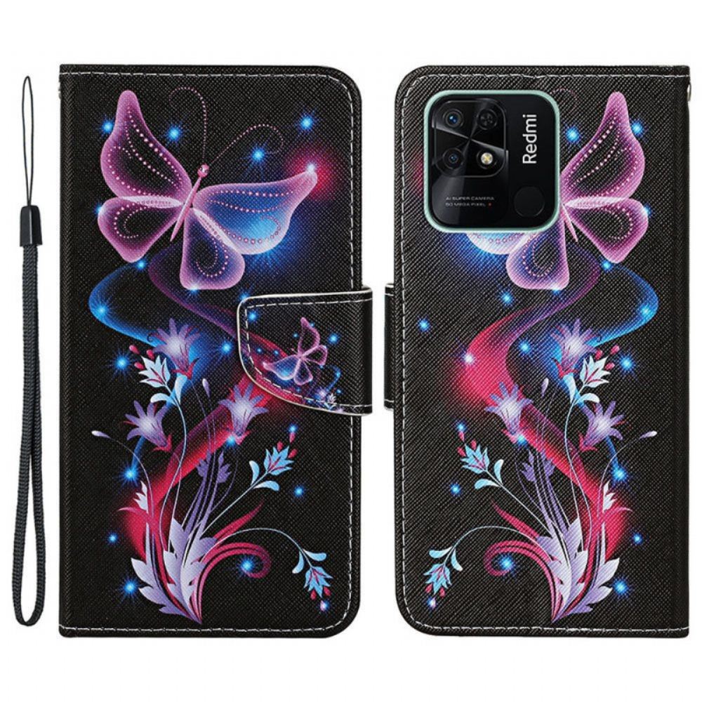 Kožené Pouzdro Na Xiaomi Redmi 10C Na Lana Strappy Butterfly Dance