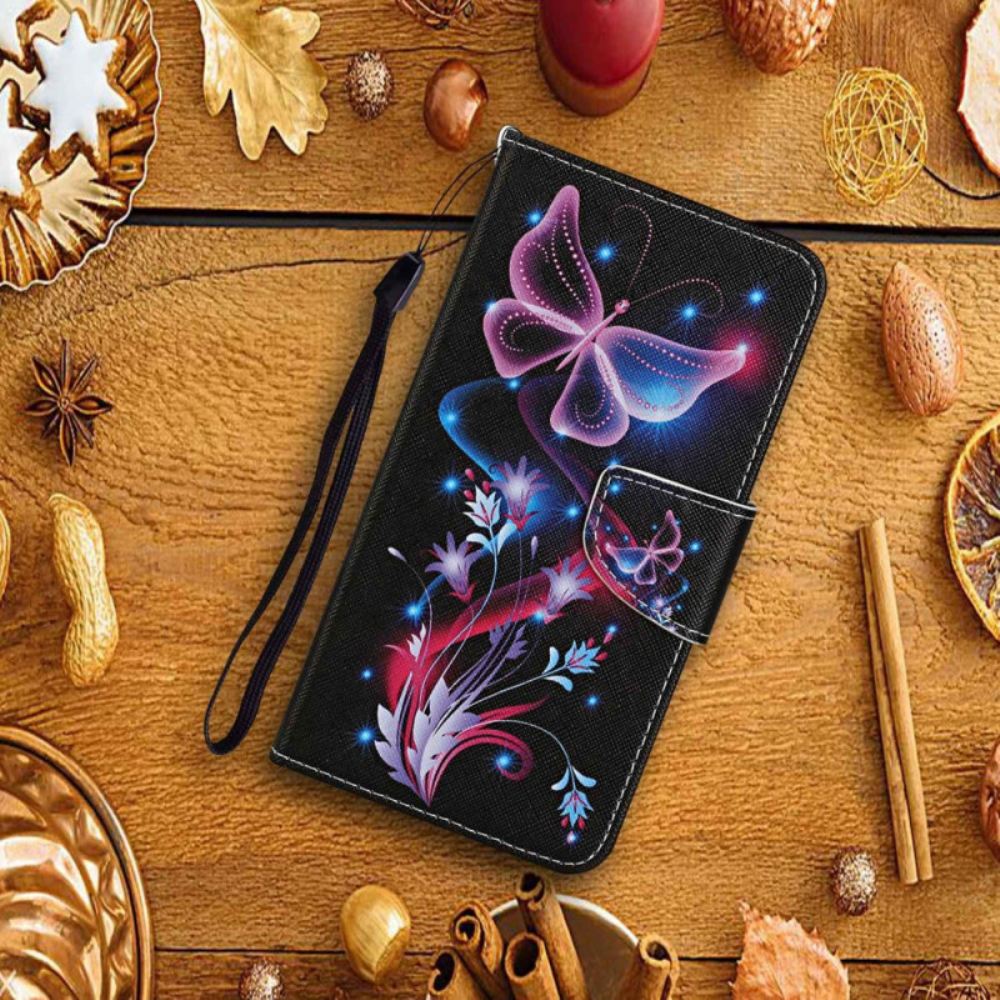 Kožené Pouzdro Na Xiaomi Redmi 10C Na Lana Strappy Butterfly Dance