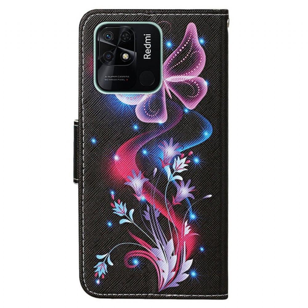 Kožené Pouzdro Na Xiaomi Redmi 10C Na Lana Strappy Butterfly Dance