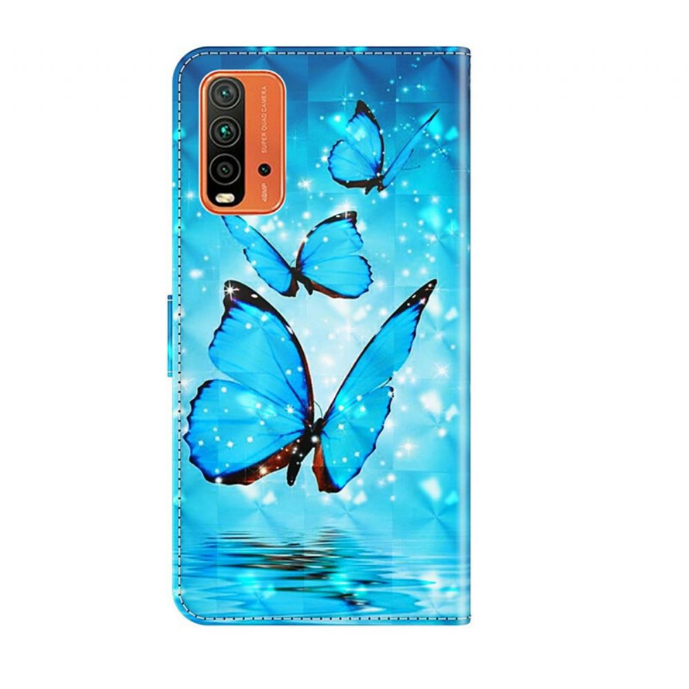 Flipové Pouzdro Na Xiaomi Redmi 9T Létající Modří Motýli