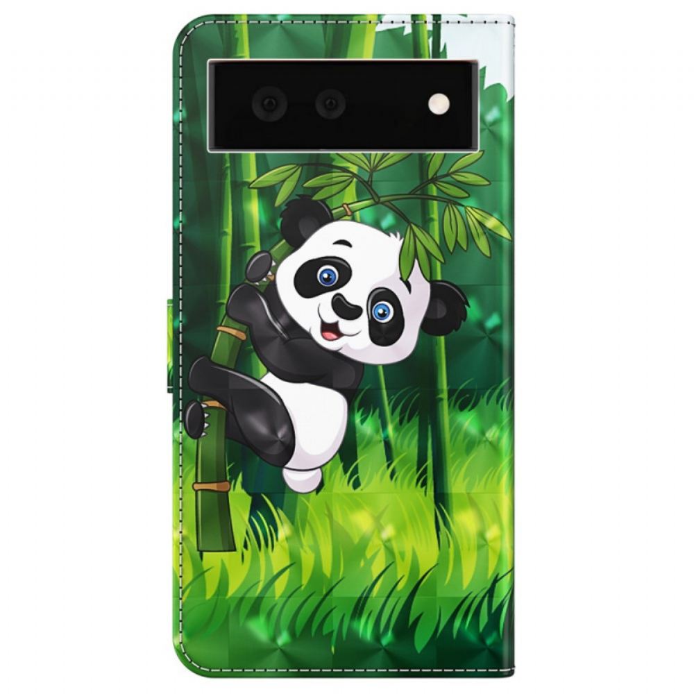 Flipové Pouzdro Na Google Pixel 6A Na Lana Panda Se Šňůrkou