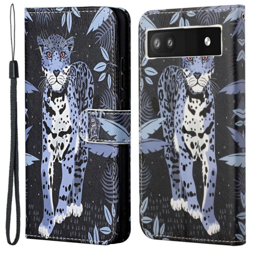 Flipové Pouzdro Na Google Pixel 6A Na Lana Strappy Leopard