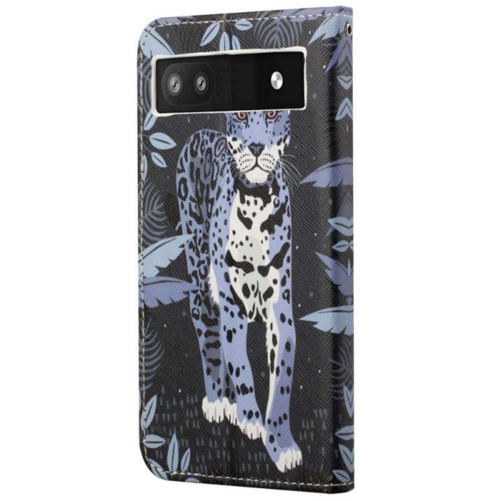 Flipové Pouzdro Na Google Pixel 6A Na Lana Strappy Leopard