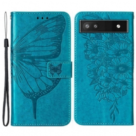 Flipové Pouzdro Na Google Pixel 6A Na Lana Umělecký Strappy Butterfly