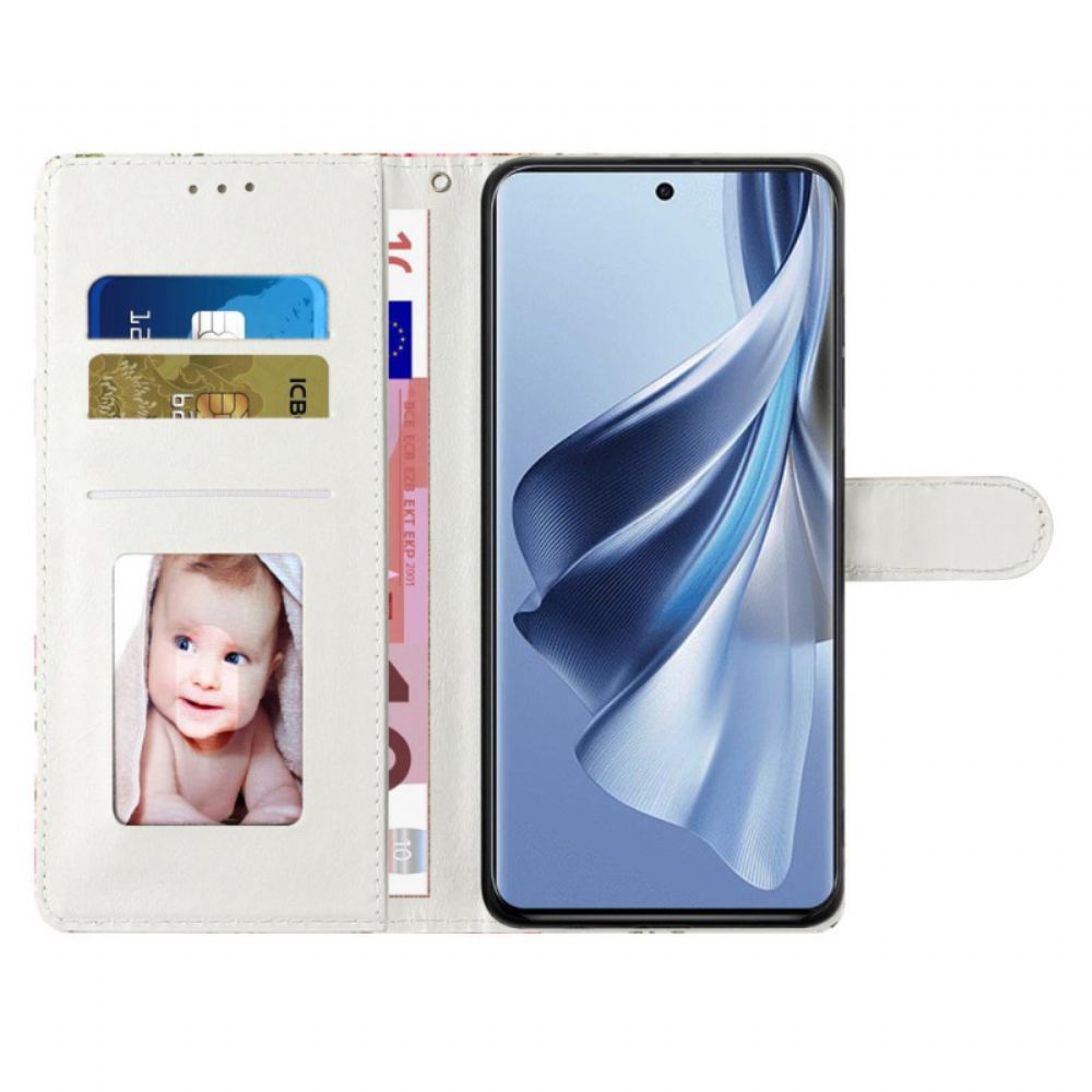 Kožený Kryt Na Oppo A98 5g Zelený Mramor S Popruhem