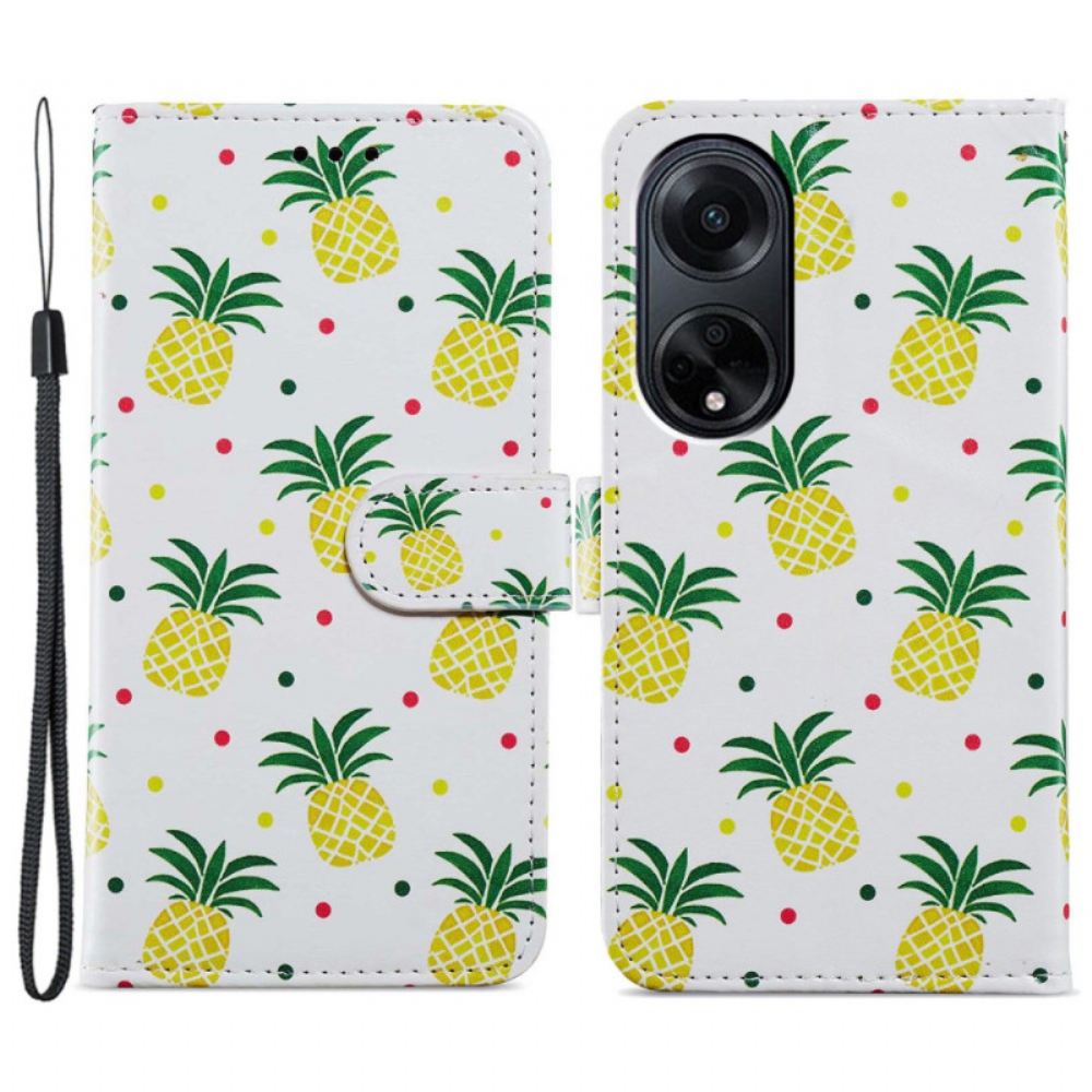 Peněženková Pouzdra Oppo A98 5g Kryty Na Mobil Ananas S Popruhem