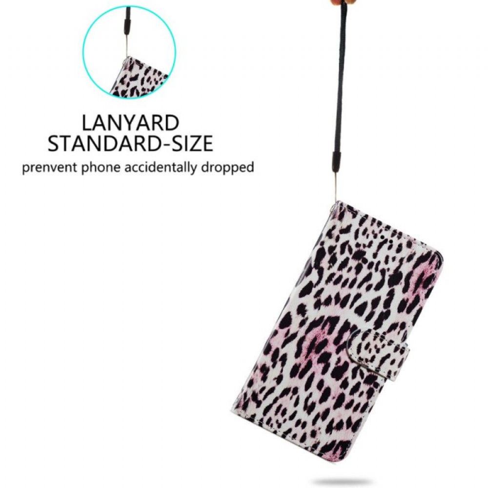 Flipové Pouzdro Na iPhone 15 Na Lana Design Leopardí Kůže S Páskem