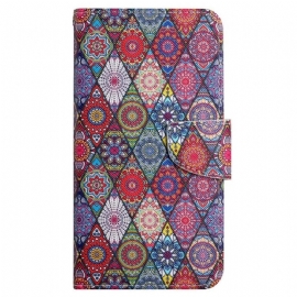 Flipové Pouzdro Na iPhone 15 Na Lana Pěkný Patchwork S Popruhem