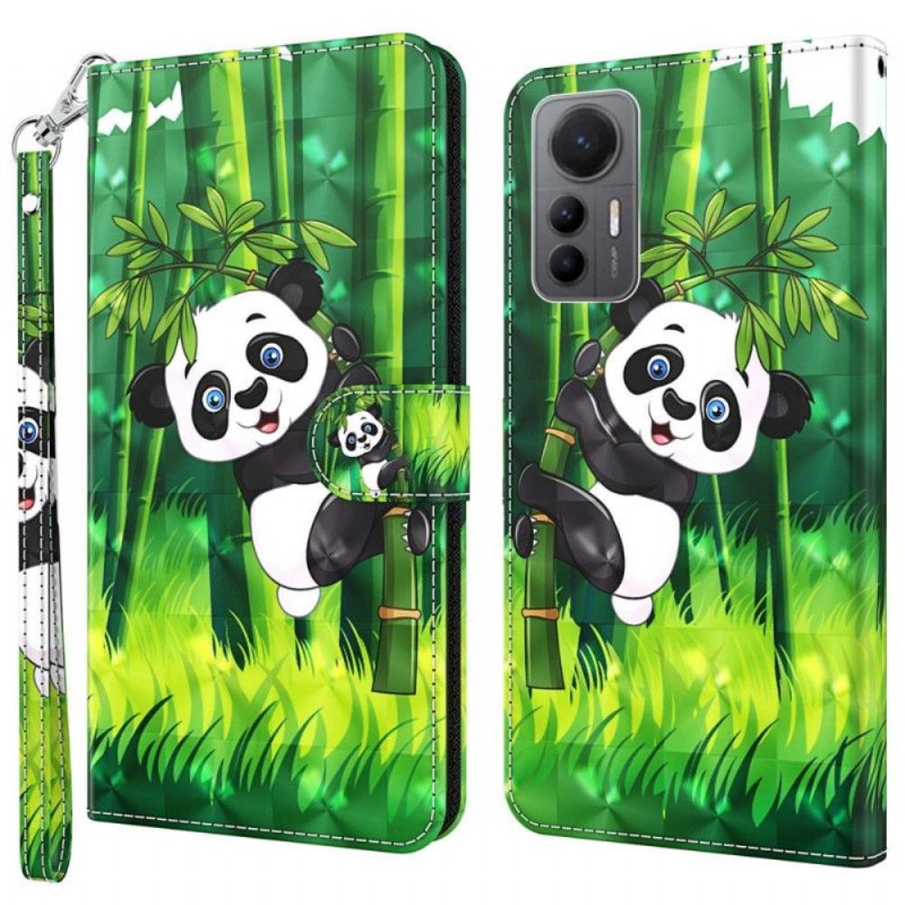 Flipové Pouzdro Na Xiaomi 12 Lite Na Lana Bambusová Panda Se Šňůrkou