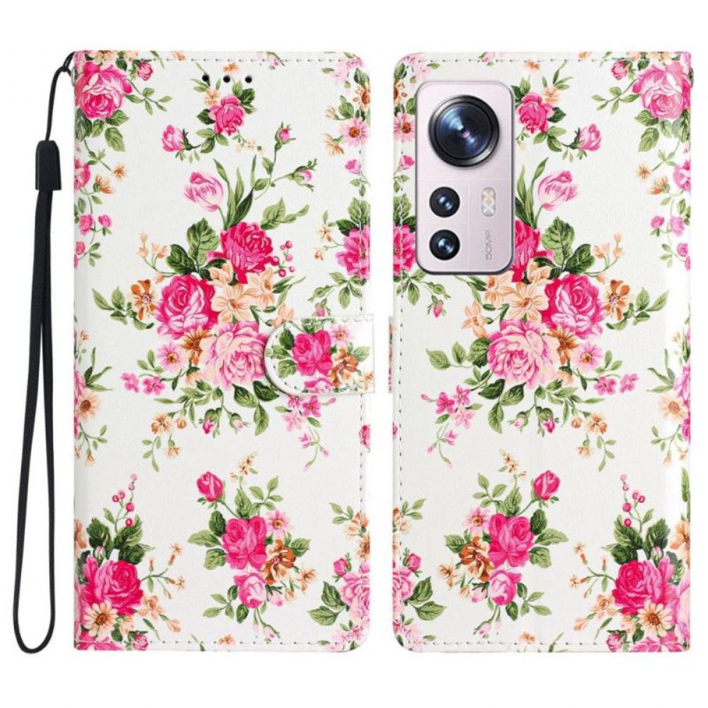 Flipové Pouzdro Na Xiaomi 12 Lite Na Lana Popruh Liberty Flowers