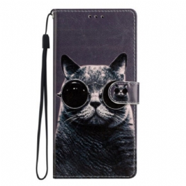 Kožené Pouzdro Na Xiaomi 12 Lite Na Lana Brýle Cat Strappy