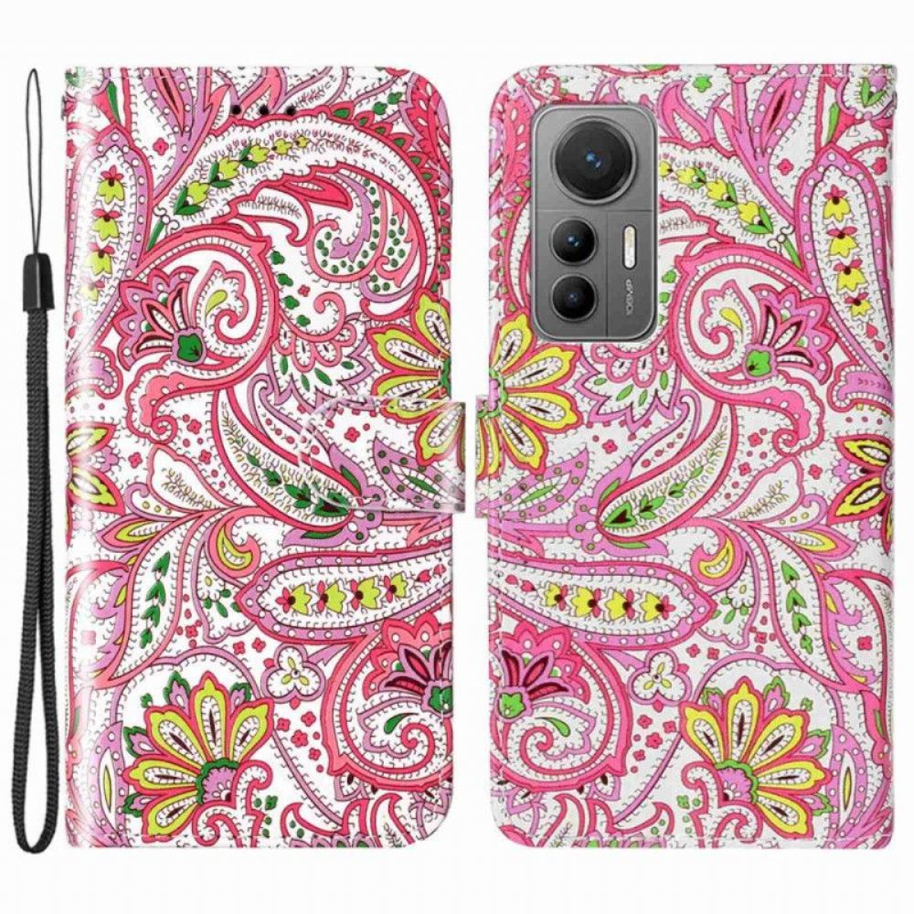 Kožené Pouzdro Na Xiaomi 12 Lite Na Lana Strappy Paisley Vzor