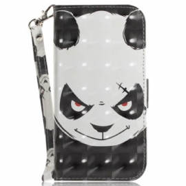 Kožený Kryt Na iPhone 16 Rozzlobená Panda S Popruhem