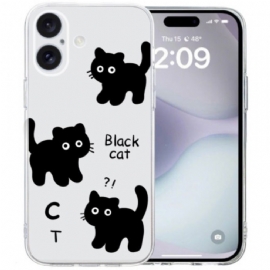 Kryt iPhone 16 Transparent Edge Black Cats